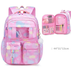 Princess Dream Rainbow School Backpack – Large Capacity Ergonomic Pastel Book Bag for Girls (44×31×13 cm)
